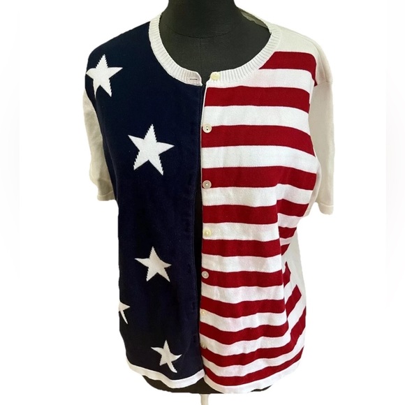 Liz Claiborne Sweaters - LizClaiborne‎ LizSport Cotton Patriotic American flag Cardigan, size L